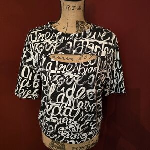 Size L New York & Company Black and White Script Tee